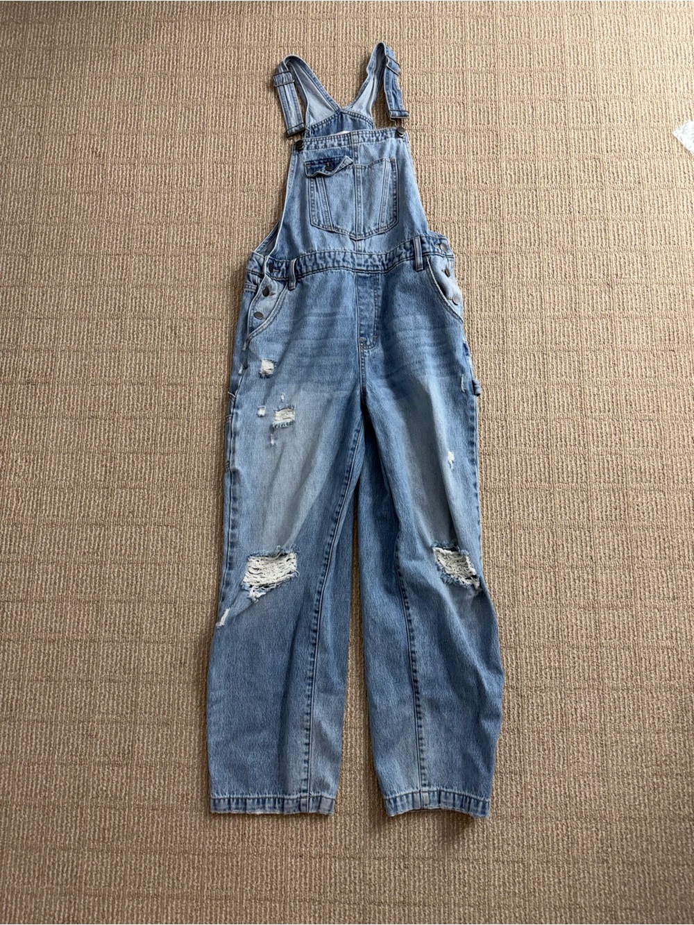 Altar'd State Distressed Light Blue Denim Overalls